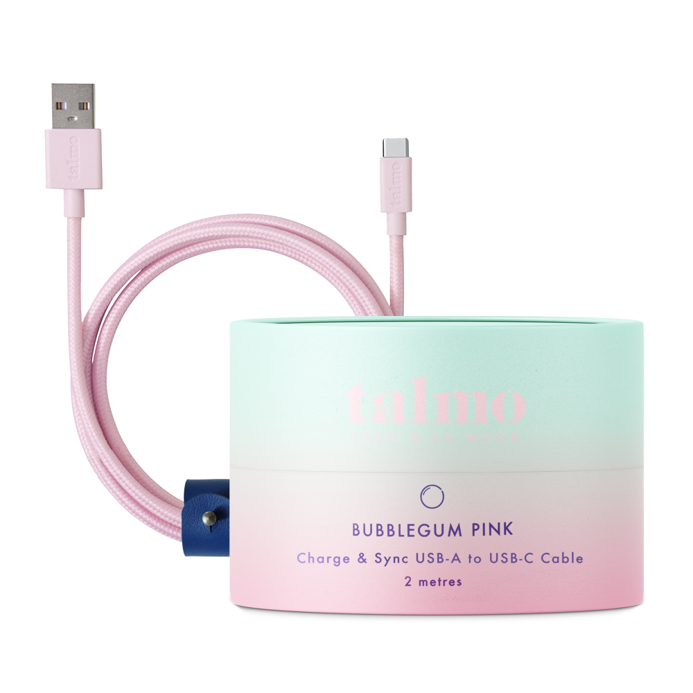 Android USB-A to USB-C Cable in Bubblegum Pink - 2 metres